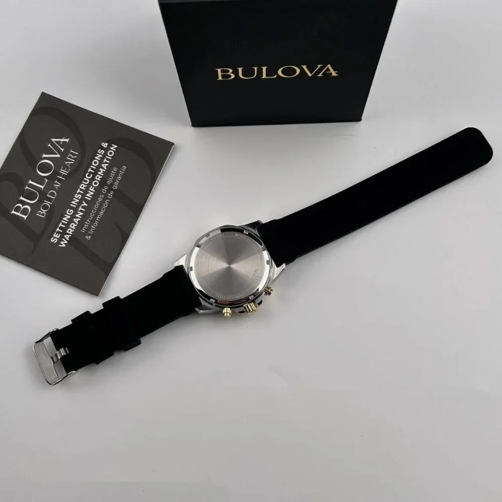 Bulova 44mm Black Rubber Strap Gold Accent Watch